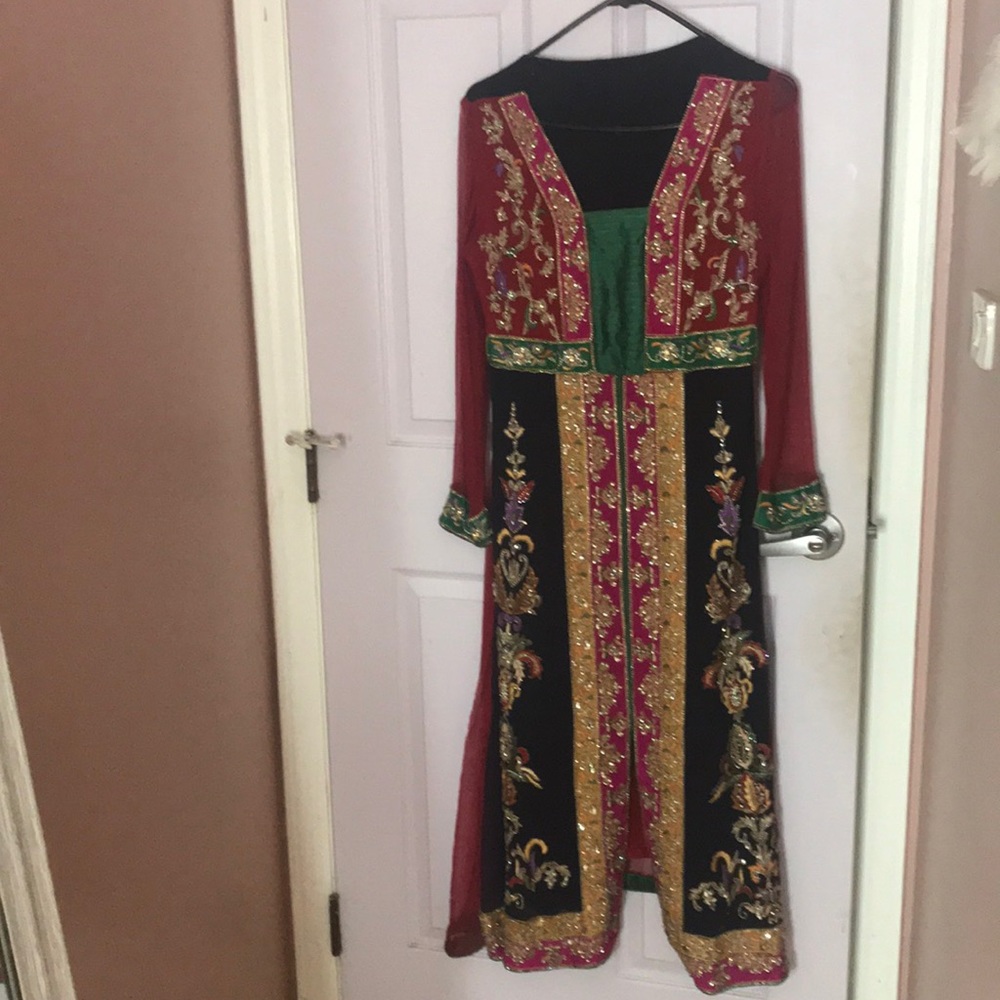 3 pc Pakistani Indian Long Anarkali Beaded Outfit